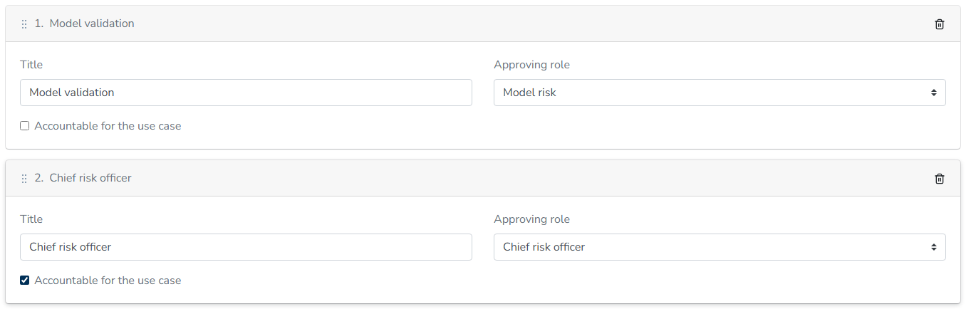 Approval sequence with the second step marked accountable